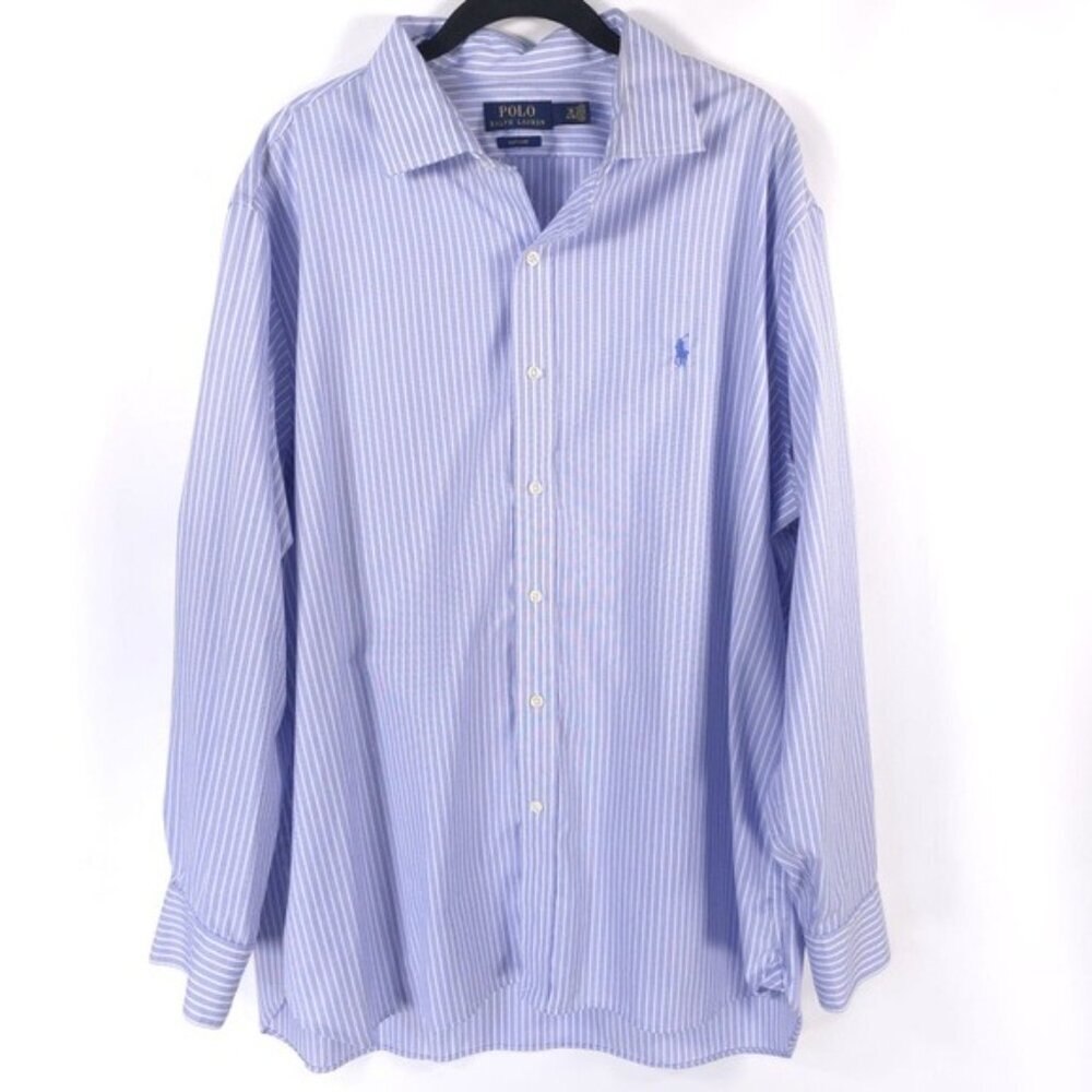 POLO RALPH LAUREN EASY CARE Striped Long Sleeve Dress Shirt Size 18‎ 34/35
